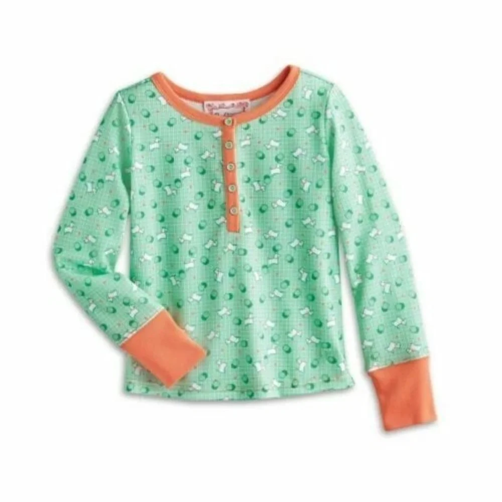 American girl Kit puppy green teal Kids Pajamas Set - Green and Pink 7/8